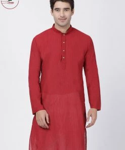SHVAAS By VASTRAMAY Men's Red Cotton Handloom Kurta