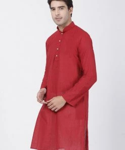 SHVAAS By VASTRAMAY Men's Red Cotton Handloom Kurta