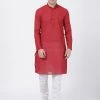 SHVAAS By VASTRAMAY Men's Red Cotton Handloom Kurta With Pyjamas