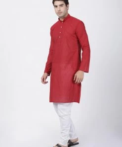 SHVAAS By VASTRAMAY Men's Red Cotton Handloom Kurta With Pyjamas