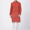 SHVAAS By VASTRAMAY Men's Rust Cotton Handloom Kurta With Pyjamas