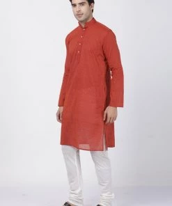 Rakhi SHVAAS By VASTRAMAY Men's Rust Cotton Handloom Kurta With Pyjamas