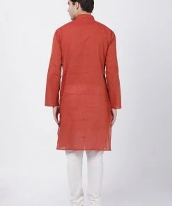 Rakhi SHVAAS By VASTRAMAY Men's Rust Cotton Handloom Kurta With Pyjamas