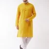 SHVAAS By VASTRAMAY Men's Yellow Cotton Handloom Kurta With Pyjamas