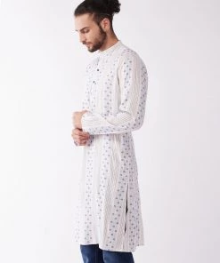 SHVAAS BY VASTRAMAY Men's Off White & Blue Geometric Striped Kurta