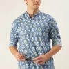 SHVAAS BY VASTRAMAY Men's Aqua Blue Printed Embellished Shirt 2 SHVAAS BY VASTRAMAY Men's Aqua Blue Printed Embellished Shirt