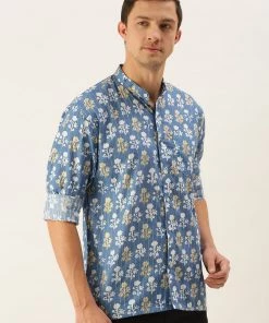 SHVAAS BY VASTRAMAY Men's Aqua Blue Printed Embellished Shirt