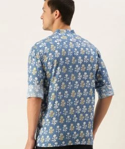 SHVAAS BY VASTRAMAY Men's Aqua Blue Printed Embellished Shirt