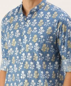 SHVAAS BY VASTRAMAY Men's Aqua Blue Printed Embellished Shirt