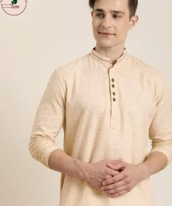 SHVAAS By VASTRAMAY Men's Beige Pure Cotton Short Kurta