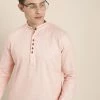 SHVAAS By VASTRAMAY Men's Pink Pure Cotton Short Kurta