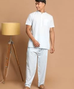 SHVAAS By VASTRAMAY Men's Blue Work From Home Collection Cotton Pyjama Set