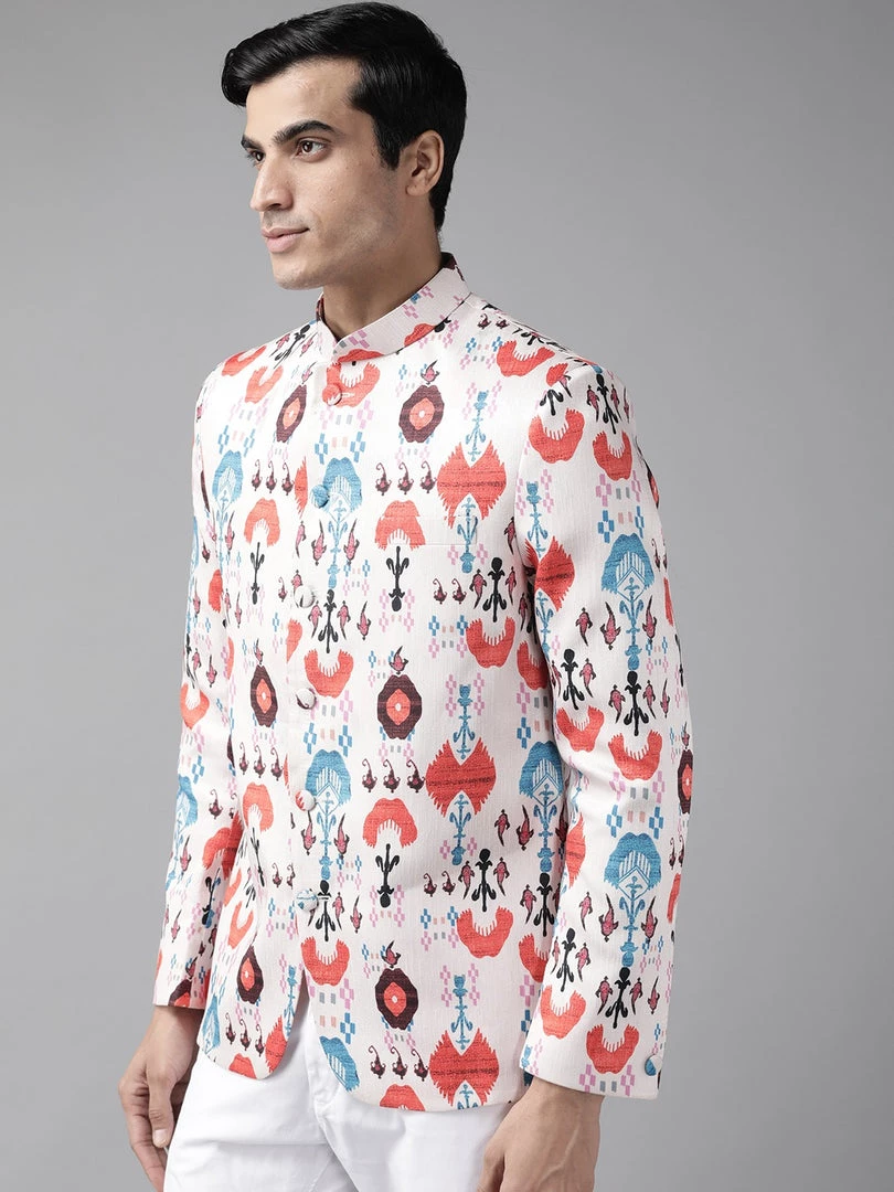 VASTRAMAY Men's Multicolor-Base-Cream Silk Blend Jodhpuri 4 VASTRAMAY Men's Multicolor-Base-Cream Silk Blend Jodhpuri