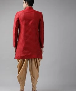 Vastramay Men's Maroon And Rose Gold Silk Blend Sherwani Set