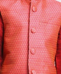 JBN Creation VASTRAMAY Boys Pink & Orange Woven Design Nehru Jacket