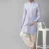 Sherwani/Indowestern Sets Vastramay Men's Lavender And Off-white Silk Blend Sherwani Set