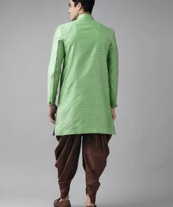 Vastramay Men's Green And Coffee Silk Blend Sherwani Set