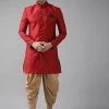 Vastramay Men's Maroon And Rose Gold Silk Blend Sherwani Set 1 Vastramay Men's Maroon And Rose Gold Silk Blend Sherwani Set