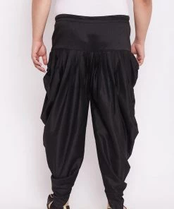 VASTRAMAY Men's PLUS Size Black Solid Cowl Dhoti Pants Rakhi