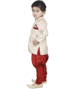 JBN Creation Boys' Gold Cotton Silk Kurta And Breedges Set