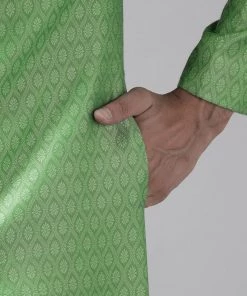 Vastramay Men's Green And Coffee Silk Blend Sherwani Set