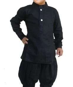 JBN Creation Boys' Black Cotton Kurta And Pyjama Set